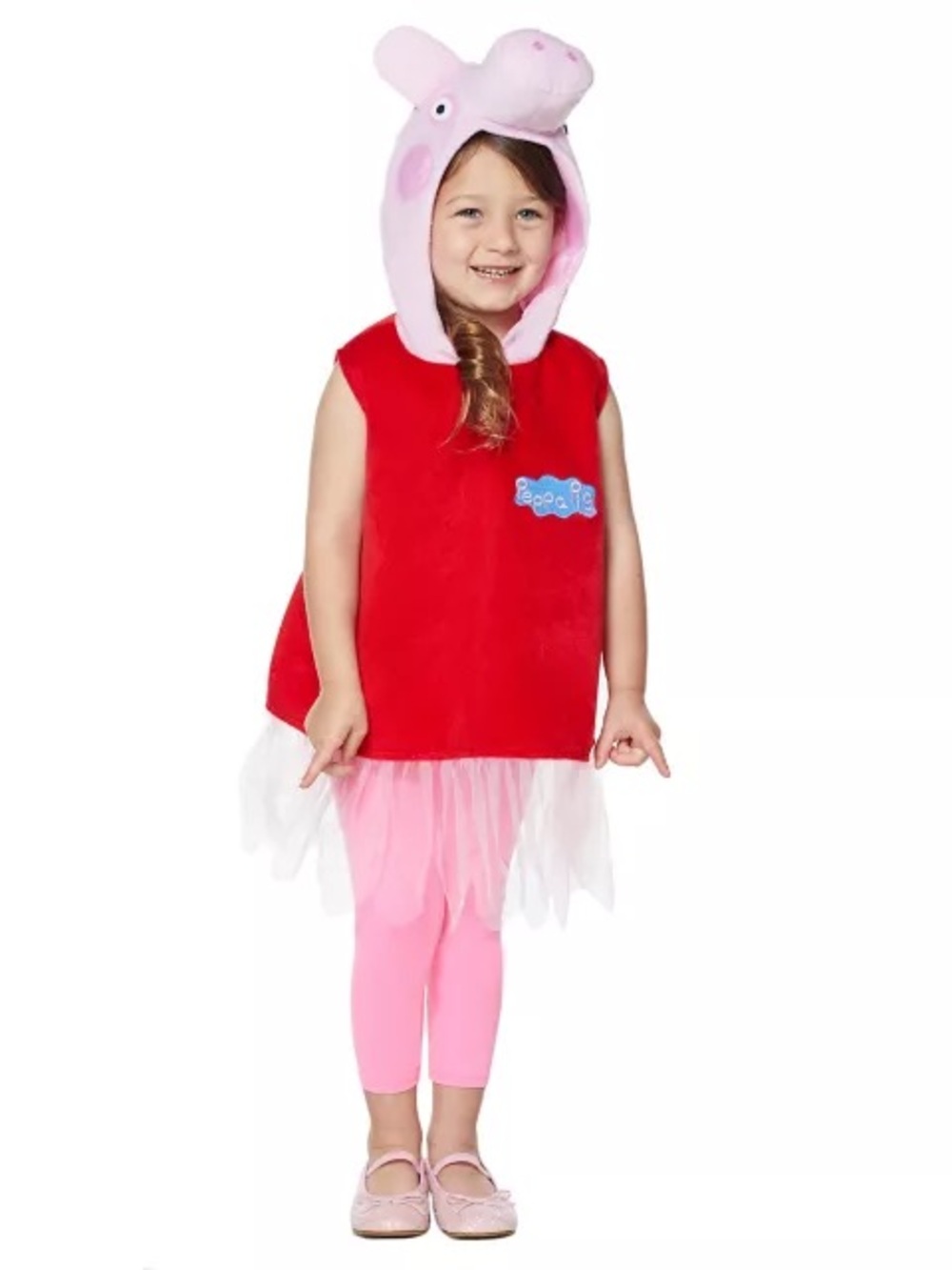 Peppa Pig Girls Halloween Costume Dress Red Pink 3D Hood Tulle Trim Size 3-4T